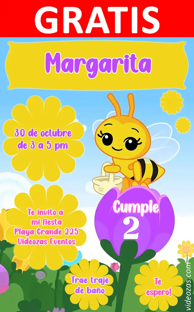 Invitación de cumpleaños personalizada gratis abejita 02