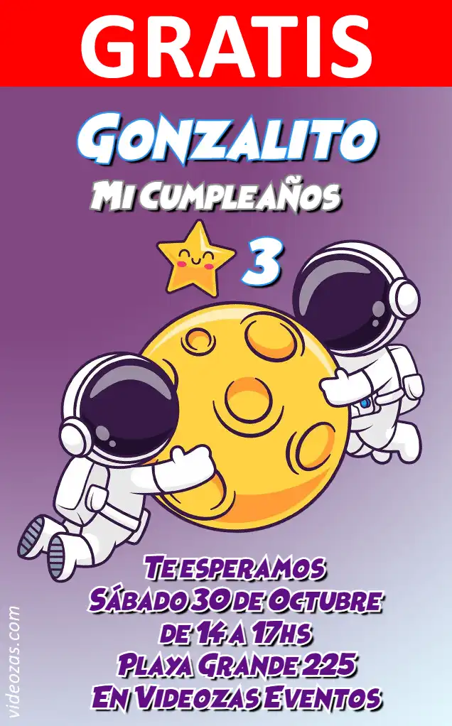 Convite Astronauta GRÁTIS | Editável e Personalizável | Fácil e Rápido | Faça Online Agora!