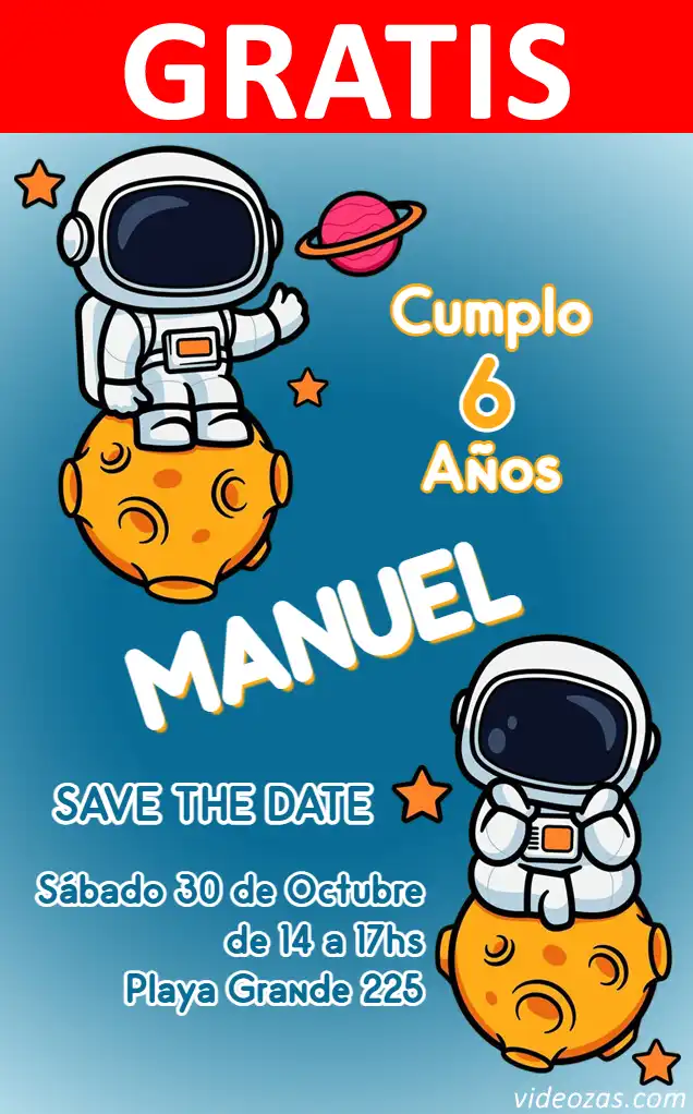 Invitación de cumpleaños personalizada gratis astronauta 04