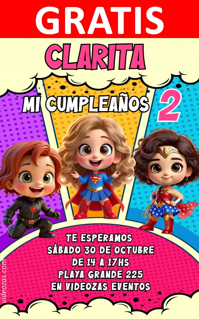 Invitación Super Héroes Bebés GRATIS | Editable y Personalizable | Fácil y Rápido | Hacer Online Ahora!