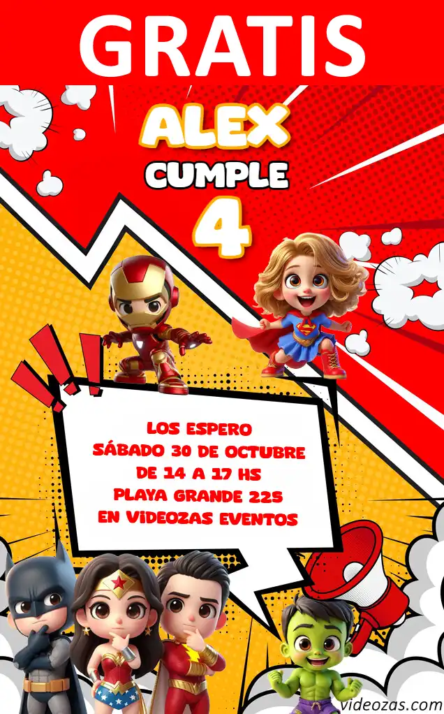 Invitación de cumpleaños personalizada gratis baby_hero 03