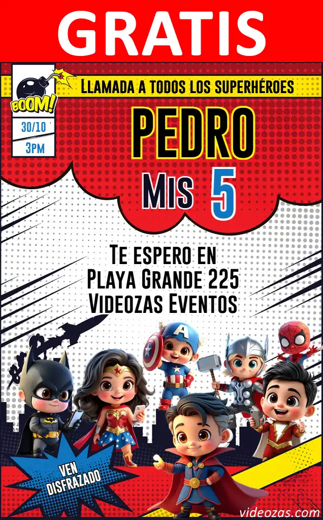 Invitación de cumpleaños personalizada gratis baby_hero 04