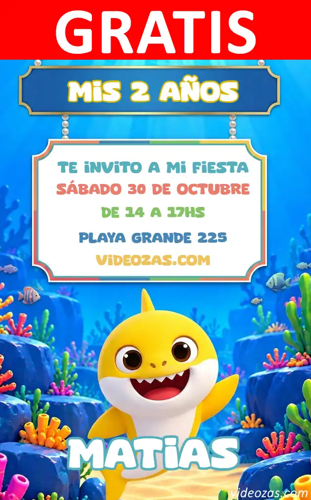 Invito Baby Shark GRATIS | Modificabile e Personalizzabile | Facile e Veloce | Crea Online Ora!