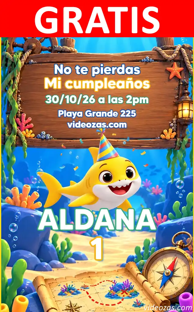 Convite Baby Shark GRÁTIS | Editável e Personalizável | Fácil e Rápido | Faça Online Agora!