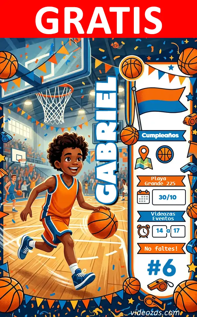 Convite de aniversário personalizado grátis basket 04