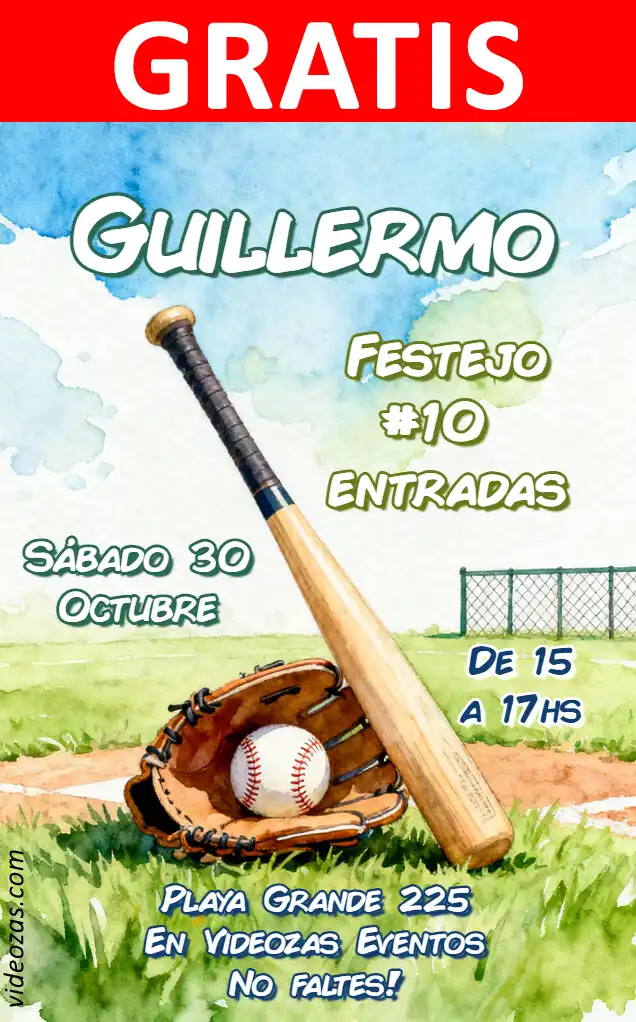 Convite Baseball GRÁTIS | Editável e Personalizável | Fácil e Rápido | Faça Online Agora!