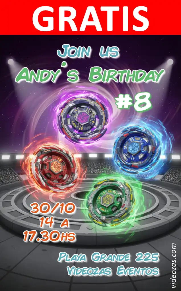 Convite Beyblade GRÁTIS | Editável e Personalizável | Fácil e Rápido | Faça Online Agora!