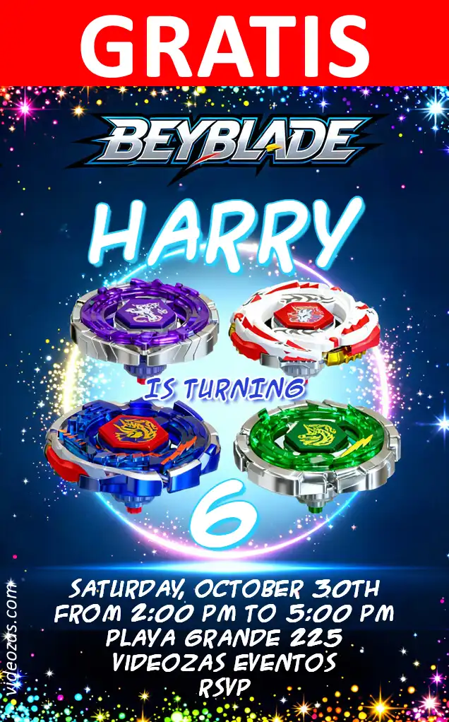 Invito Beyblade GRATIS | Modificabile e Personalizzabile | Facile e Veloce | Crea Online Ora!