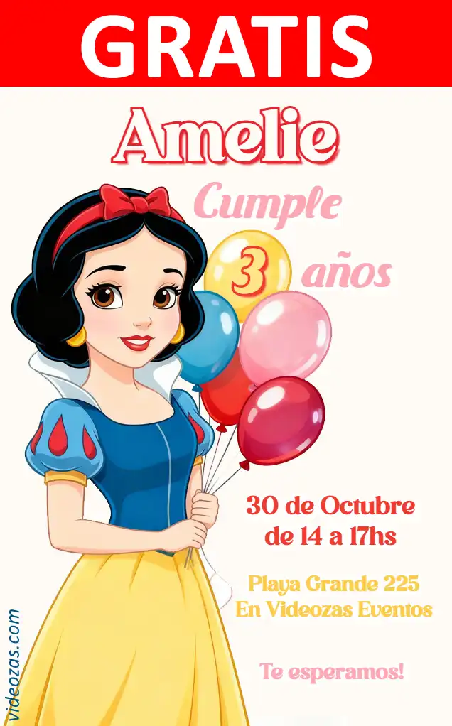 Invitación Blanca Nieves GRATIS | Editable y Personalizable | Fácil y Rápido | Hacer Online Ahora!