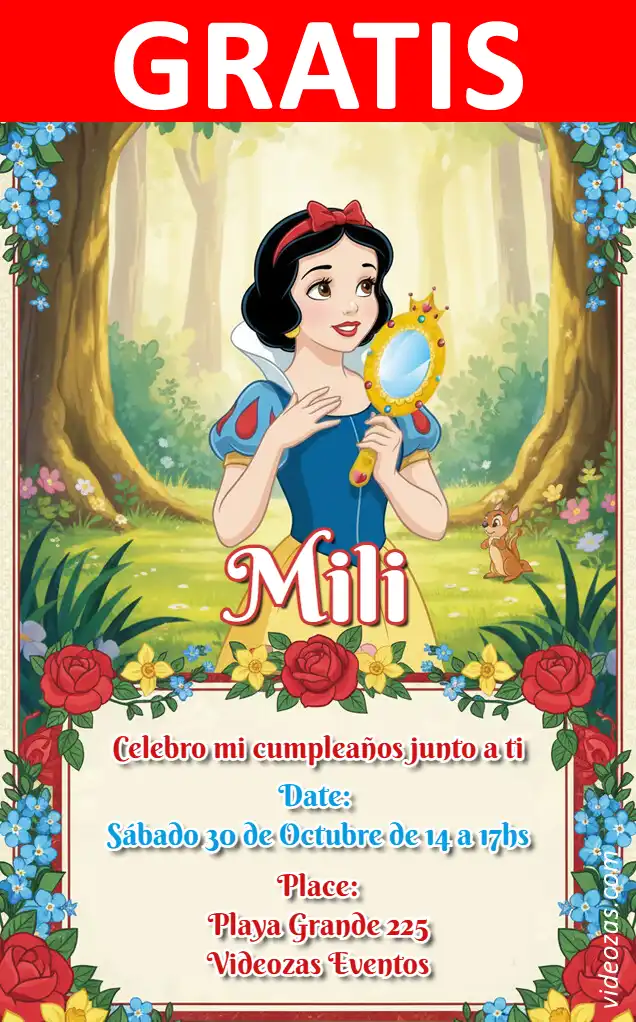 Invitación Blanca Nieves GRATIS | Editable y Personalizable | Fácil y Rápido | Hacer Online Ahora!