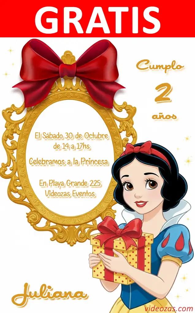 Invitación Blanca Nieves GRATIS | Editable y Personalizable | Fácil y Rápido | Hacer Online Ahora!