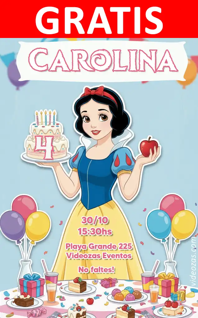 Invitación Blanca Nieves GRATIS | Editable y Personalizable | Fácil y Rápido | Hacer Online Ahora!