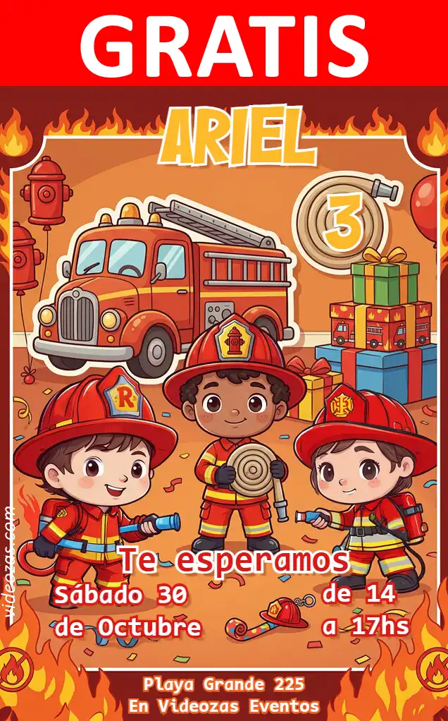Invitación de cumpleaños personalizada gratis bomberos 01