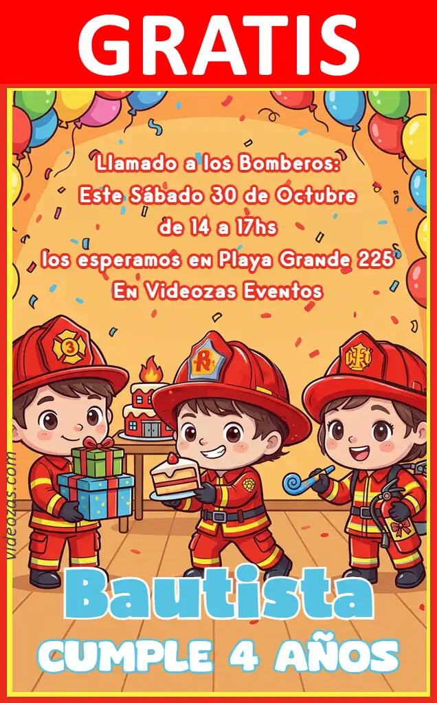Invitación de cumpleaños personalizada gratis bomberos 03