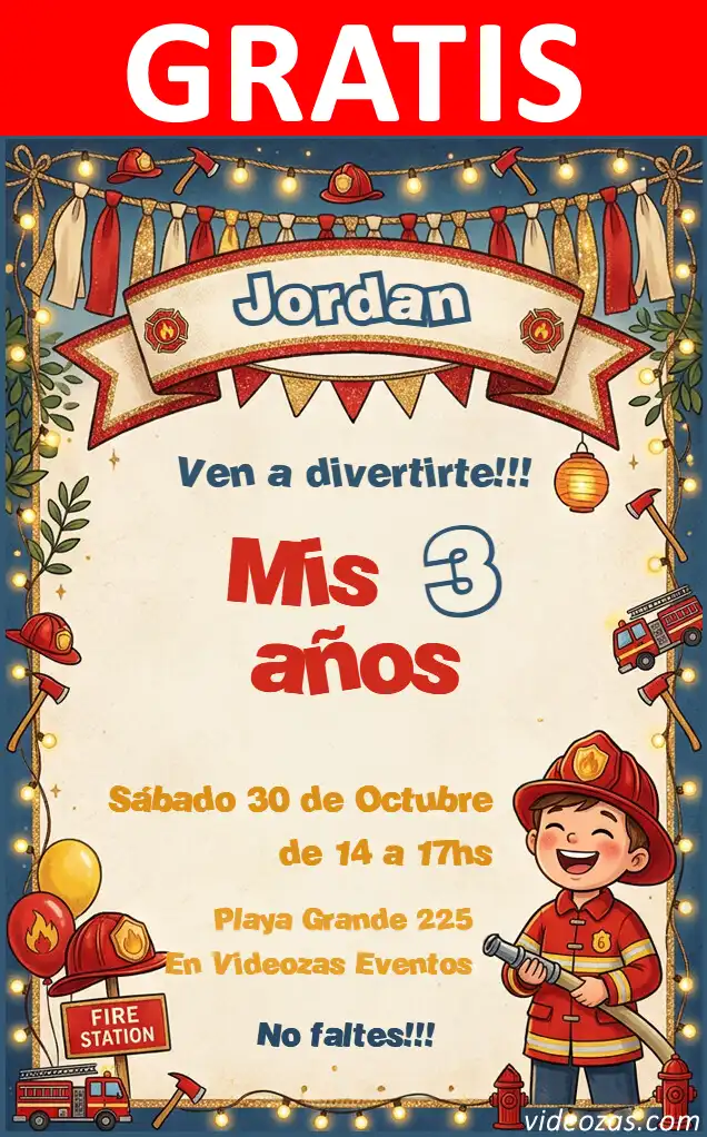 Invitación de cumpleaños personalizada gratis bomberos 04