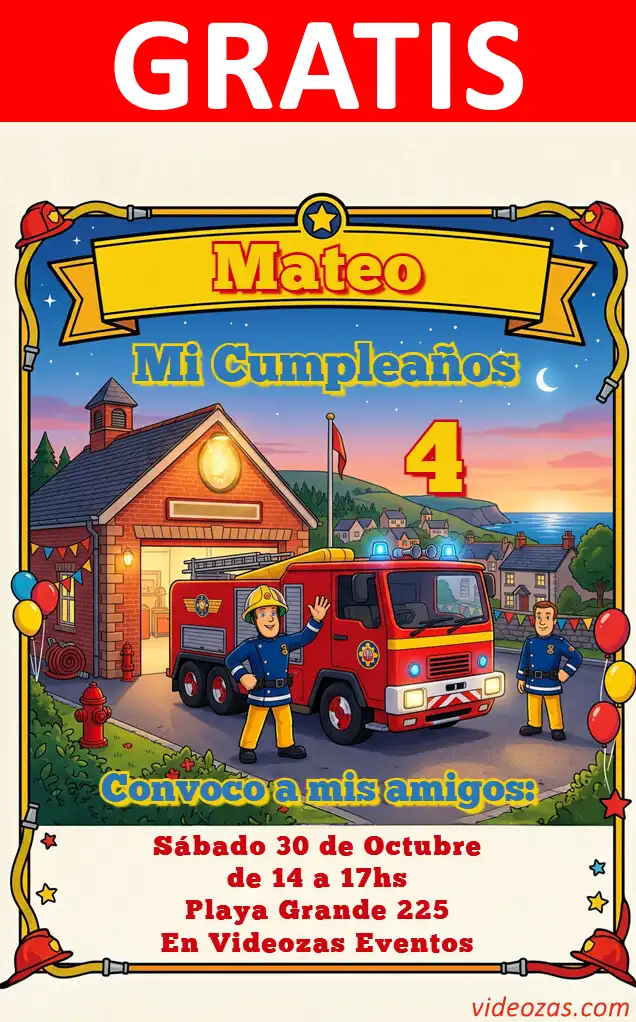 Invitación de cumpleaños personalizada gratis bomberos 05