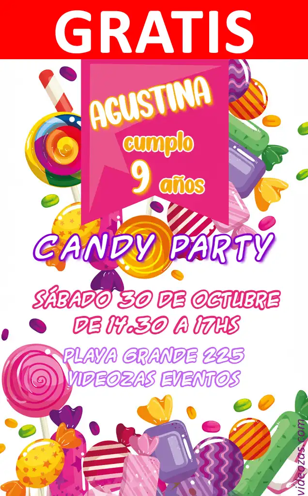 Convite Candy Party GRÁTIS | Editável e Personalizável | Fácil e Rápido | Faça Online Agora!