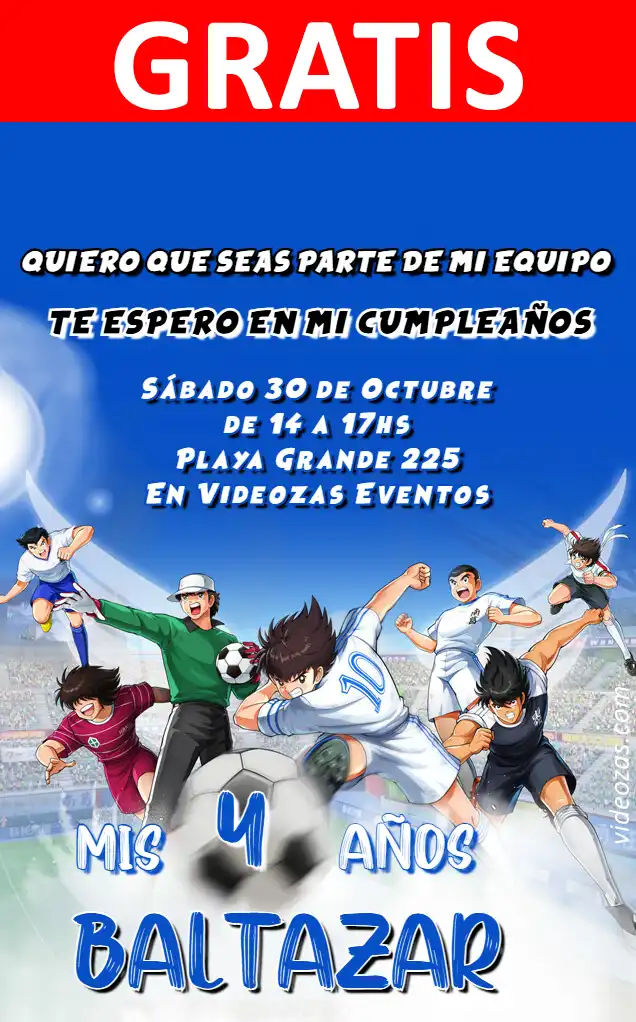 Convite Captain Tsubasa GRÁTIS | Editável e Personalizável | Fácil e Rápido | Faça Online Agora!