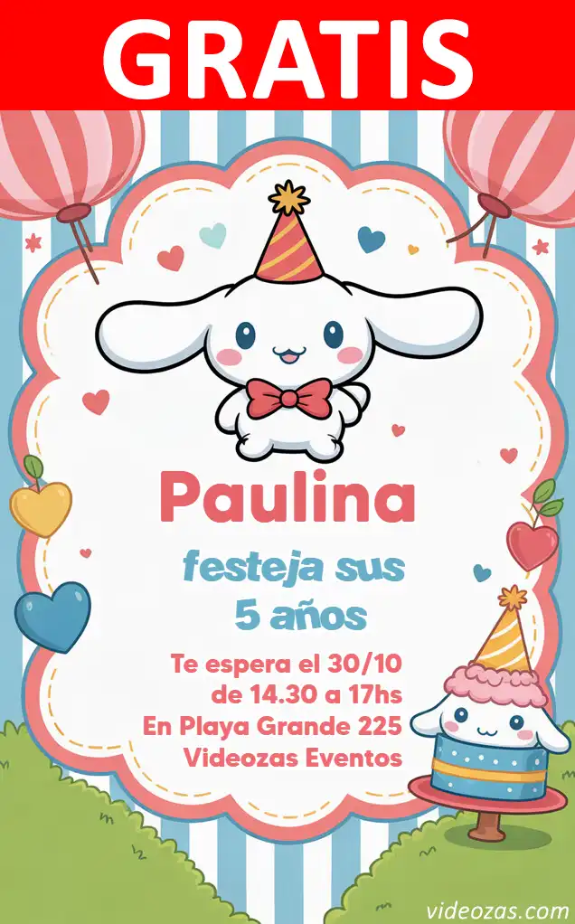 Invito Cinnamoroll GRATIS | Modificabile e Personalizzabile | Facile e Veloce | Crea Online Ora!