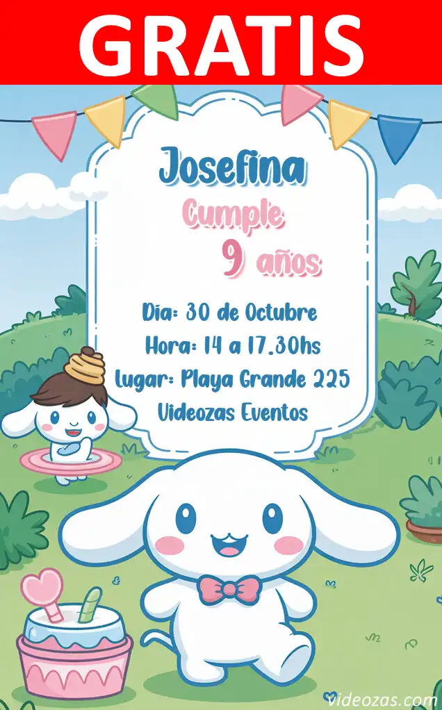 Invito Cinnamoroll GRATIS | Modificabile e Personalizzabile | Facile e Veloce | Crea Online Ora!