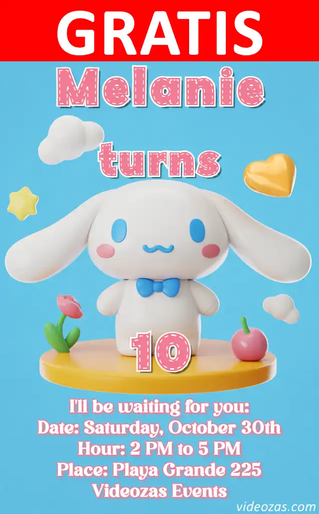 Invitación Cinnamoroll GRATIS | Editable y Personalizable | Fácil y Rápido | Hacer Online Ahora!