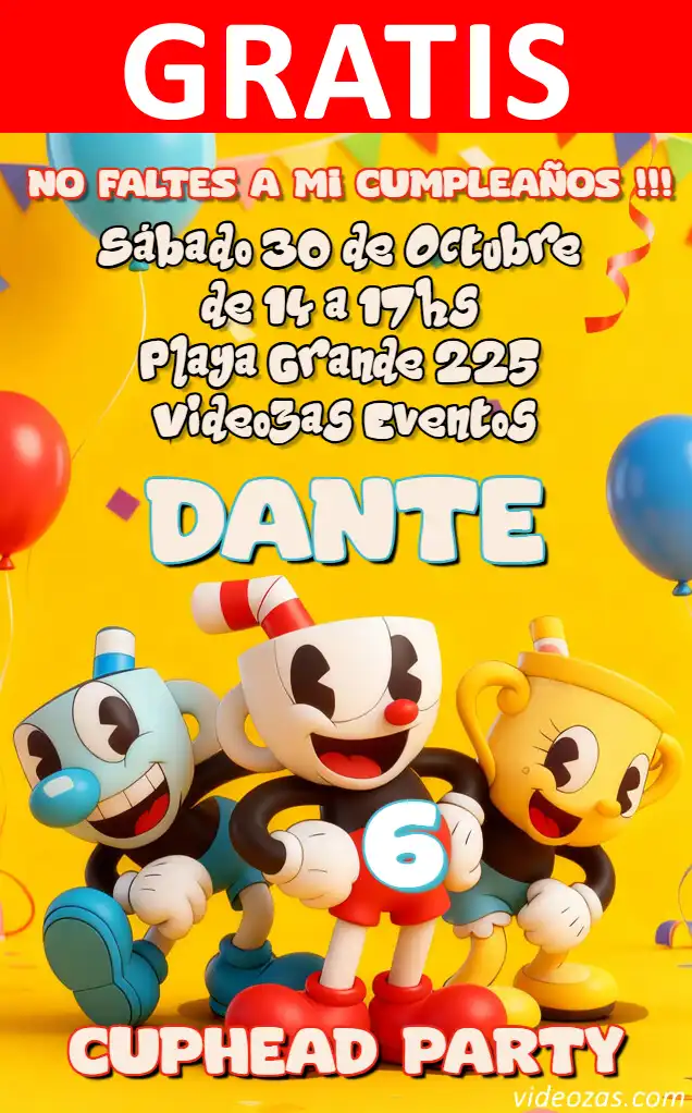 Invitación Cuphead GRATIS | Editable y Personalizable | Fácil y Rápido | Hacer Online Ahora!