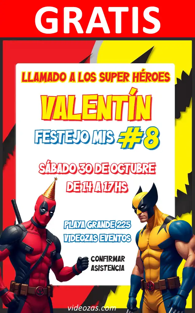 Convite Wolverine e Deadpool GRÁTIS | Editável e Personalizável | Fácil e Rápido | Faça Online Agora!