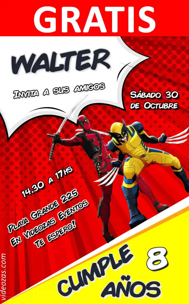 Convite Wolverine e Deadpool GRÁTIS | Editável e Personalizável | Fácil e Rápido | Faça Online Agora!