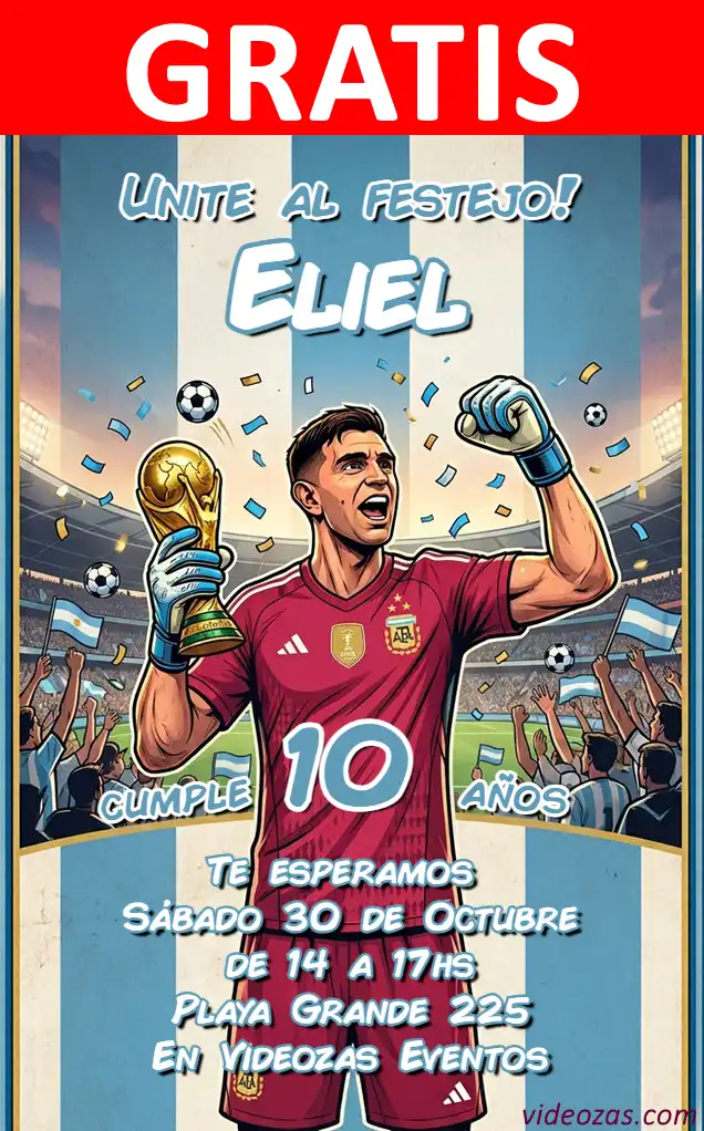 Convite Dibu Martinez GRÁTIS | Editável e Personalizável | Fácil e Rápido | Faça Online Agora!