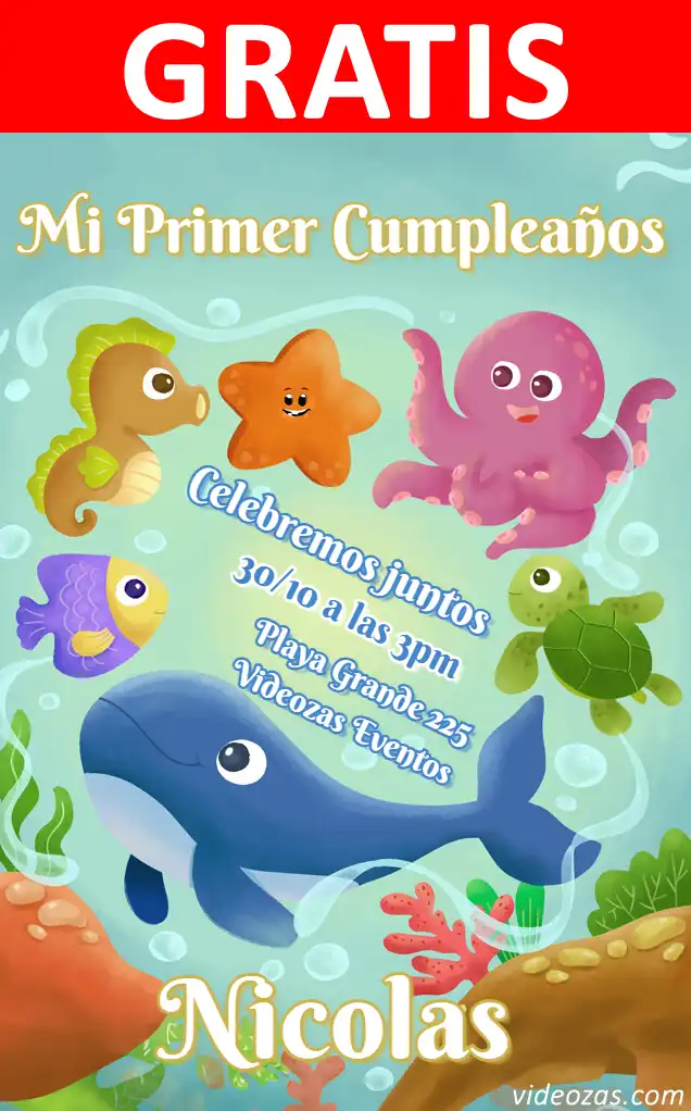 Invito Animali Marini GRATIS | Modificabile e Personalizzabile | Facile e Veloce | Crea Online Ora!