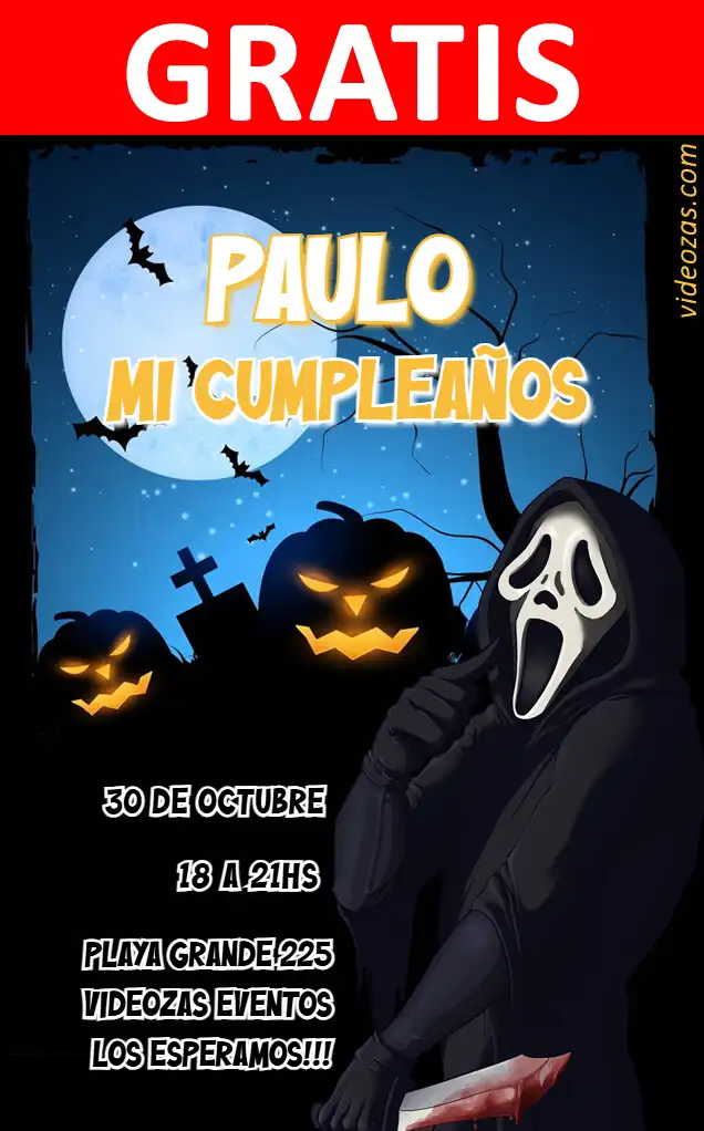 Convite Halloween assustador GRÁTIS | Editável e Personalizável | Fácil e Rápido | Faça Online Agora!