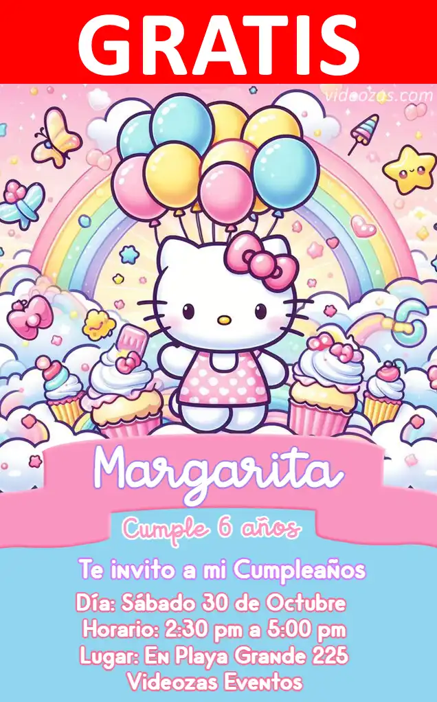 Invitación Hello Kitty GRATIS | Editable y Personalizable | Fácil y Rápido | Hacer Online Ahora!