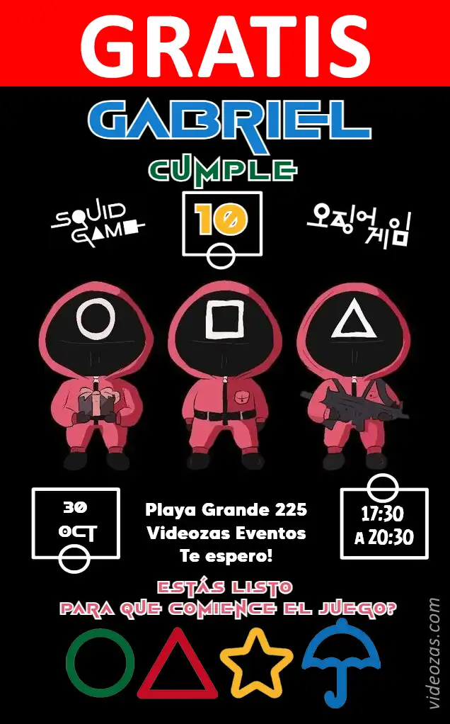 Convite de aniversário personalizado grátis juego_calamar 01