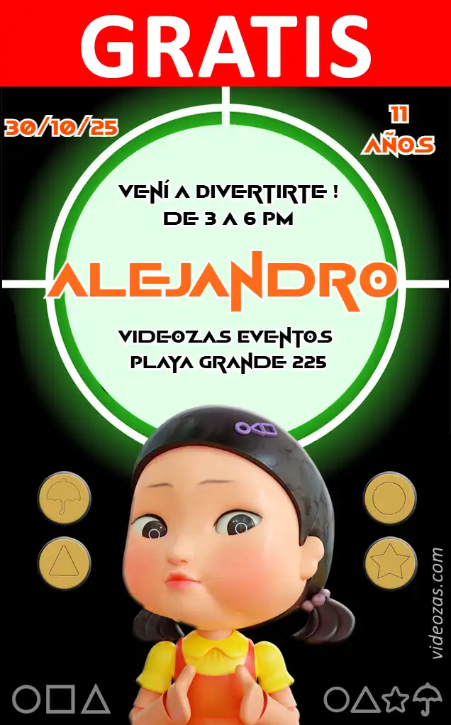 Convite de aniversário personalizado grátis juego_calamar 03