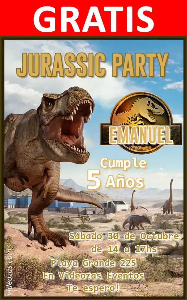 Invitación de cumpleaños personalizada gratis jurasic 02
