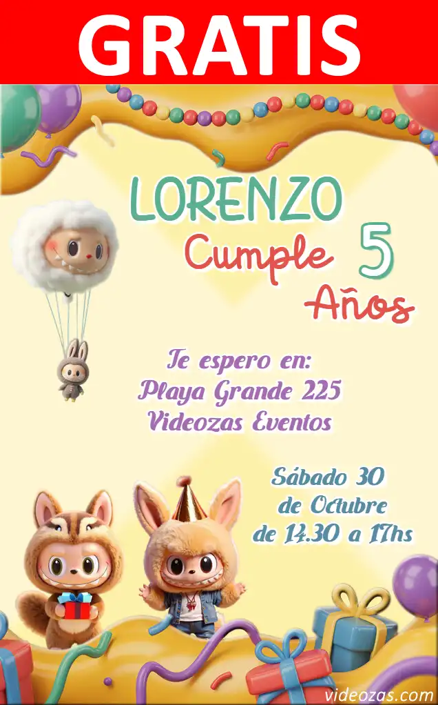 Invitación de cumpleaños personalizada gratis labubu 01