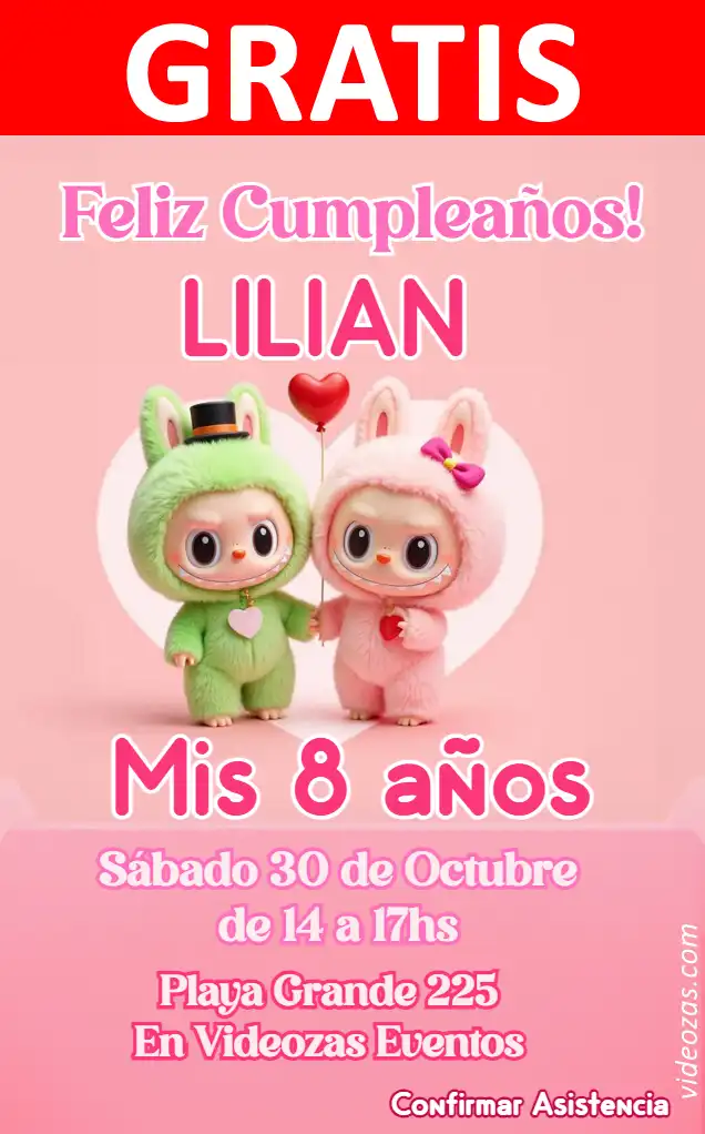 Invitación de cumpleaños personalizada gratis labubu 02