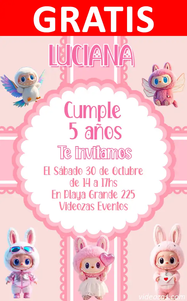 Invitación de cumpleaños personalizada gratis labubu 04