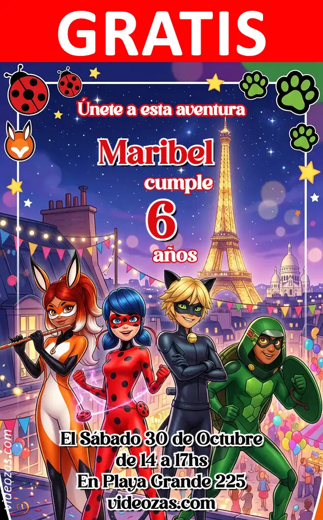 Invitación Miraculous Ladybug GRATIS | Editable y Personalizable | Fácil y Rápido | Hacer Online Ahora!