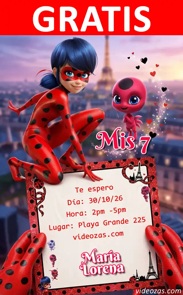 Invitación Miraculous Ladybug GRATIS | Editable y Personalizable | Fácil y Rápido | Hacer Online Ahora!