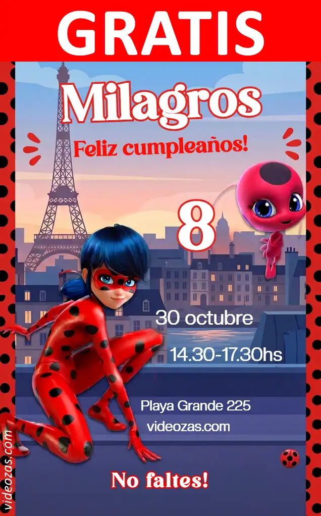 Invitación Miraculous Ladybug GRATIS | Editable y Personalizable | Fácil y Rápido | Hacer Online Ahora!