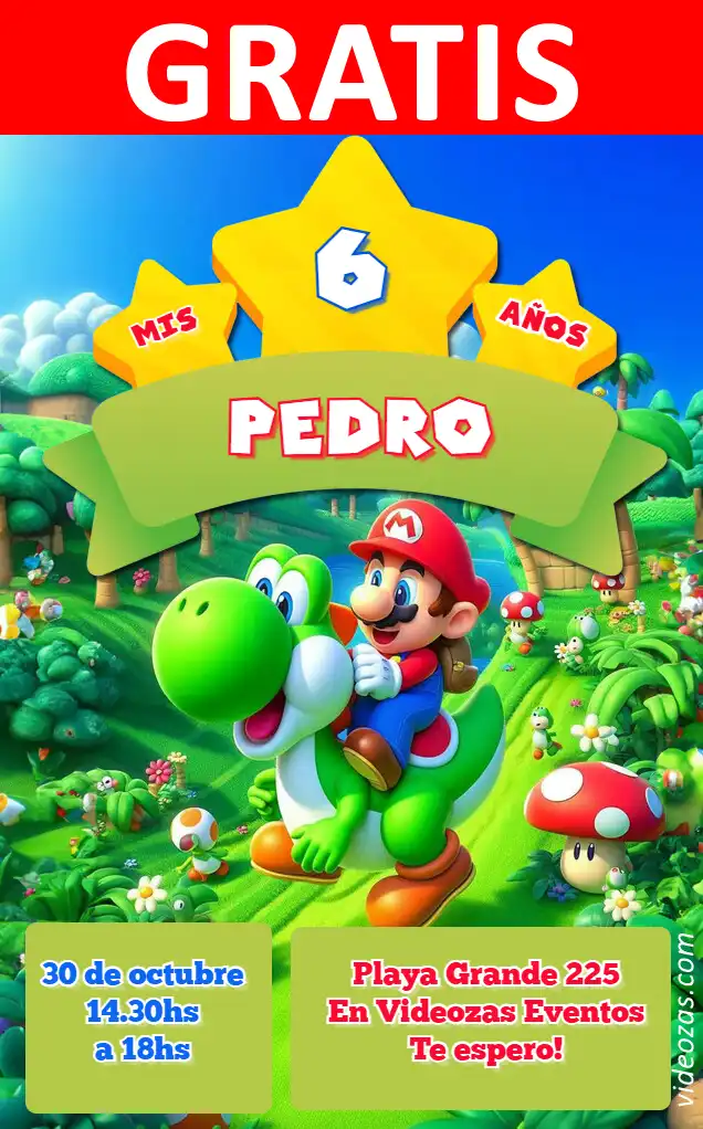 Invito Mario Bros GRATIS | Modificabile e Personalizzabile | Facile e Veloce | Crea Online Ora!