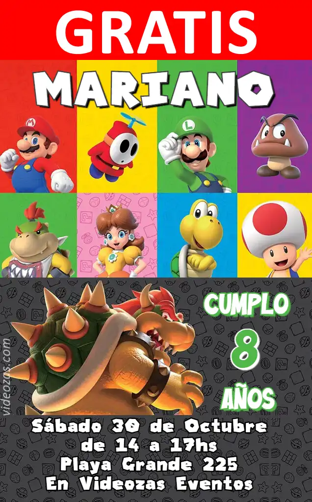 Invito Mario Bros GRATIS | Modificabile e Personalizzabile | Facile e Veloce | Crea Online Ora!