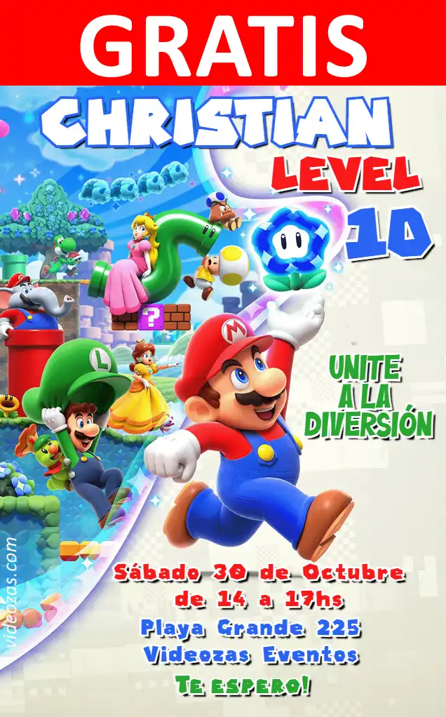 Convite Mario Bros GRÁTIS | Editável e Personalizável | Fácil e Rápido | Faça Online Agora!