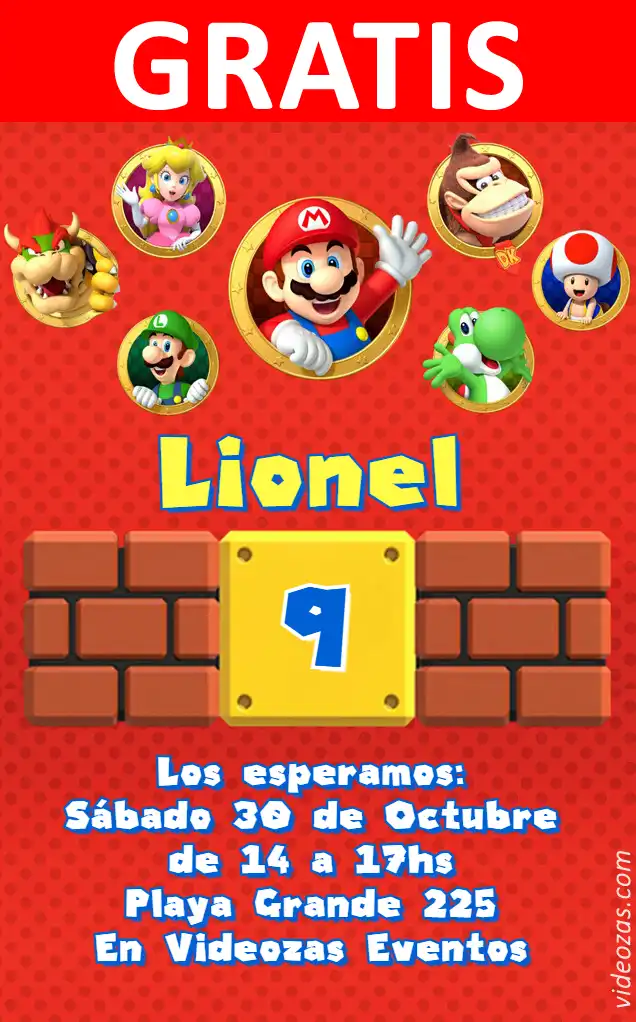 Convite Mario Bros GRÁTIS | Editável e Personalizável | Fácil e Rápido | Faça Online Agora!