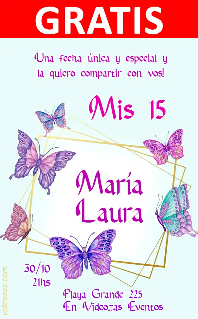 Invitación Mariposa GRATIS | Editable y Personalizable | Fácil y Rápido | Hacer Online Ahora!