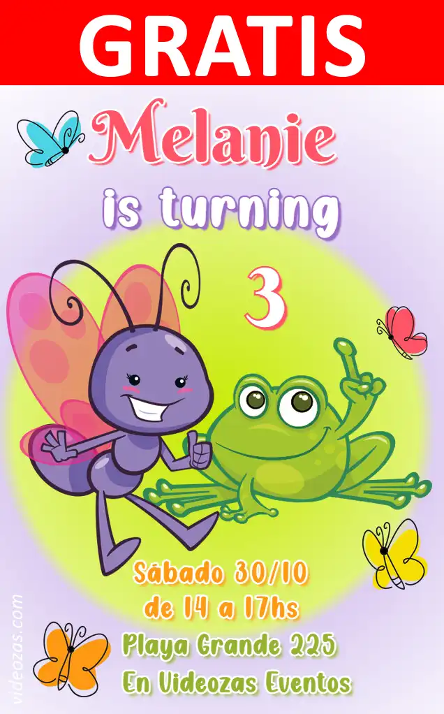 Invitación de cumpleaños personalizada gratis mariposita 03