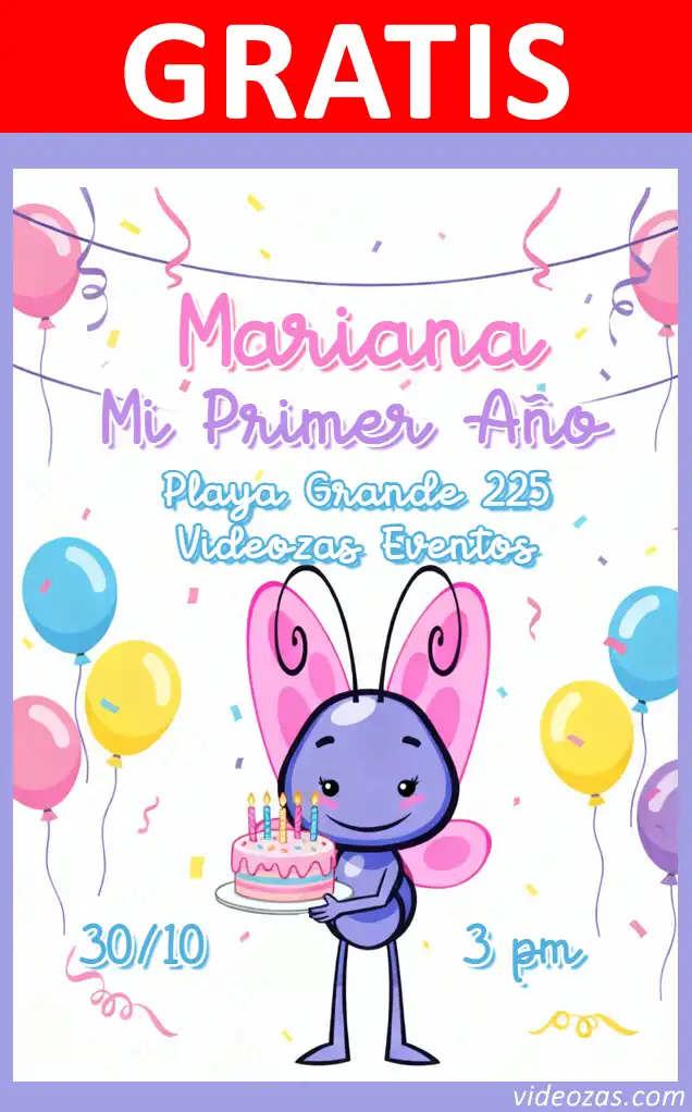 Invitación de cumpleaños personalizada gratis mariposita 04