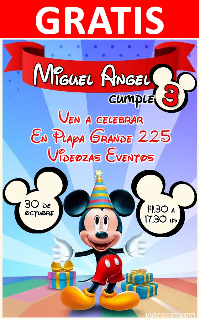 Invitación Mickey GRATIS | Editable y Personalizable | Fácil y Rápido | Hacer Online Ahora!