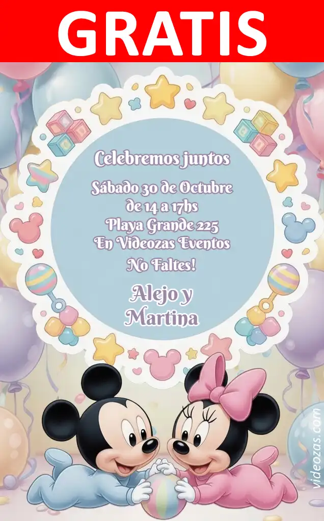Invito Baby Topolino e Minni Bebè GRATIS | Modificabile e Personalizzabile | Facile e Veloce | Crea Online Ora!